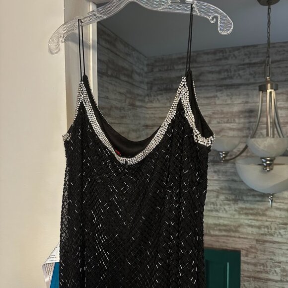 NWT Mac Duggal Black Beaded Spaghetti Strap Gown Sz 14 Formal Evening Dress - Picture 9 of 16